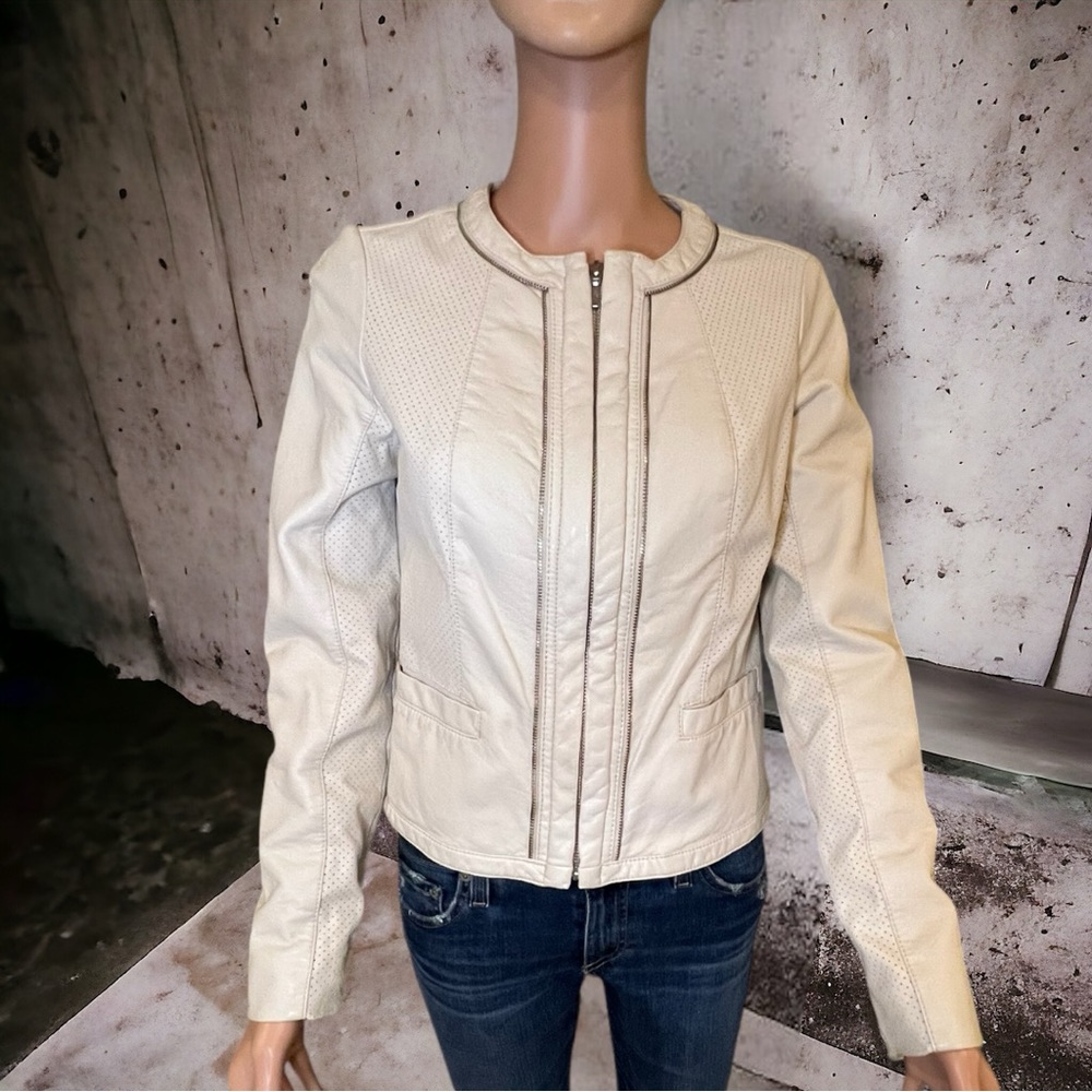 Off white faux leather zip jacket THE LIMITED sz XS